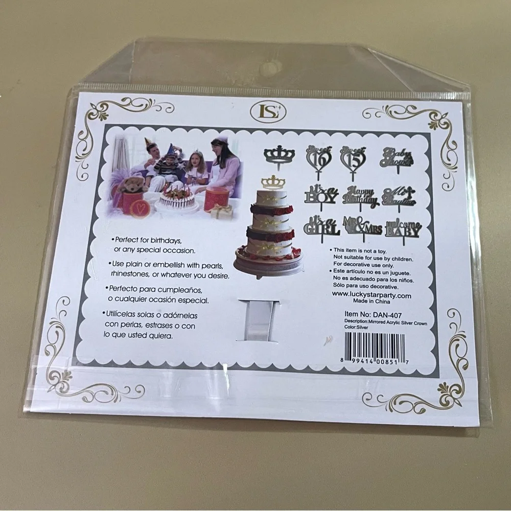 NWT Royal Crown Mirrored Acrylic Cake Topper